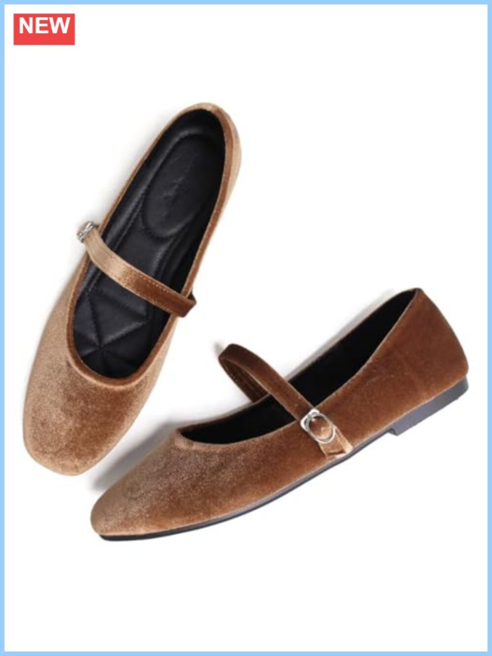 Women's Faux Leather Square Toe Flats with Buckle